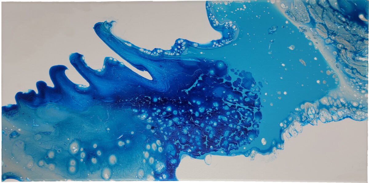 Blue Waves handmade paint pour painting